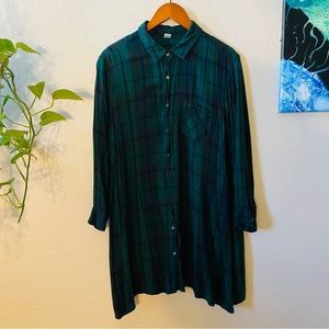 Old Navy Green Plaid Button Up Shirt Dress